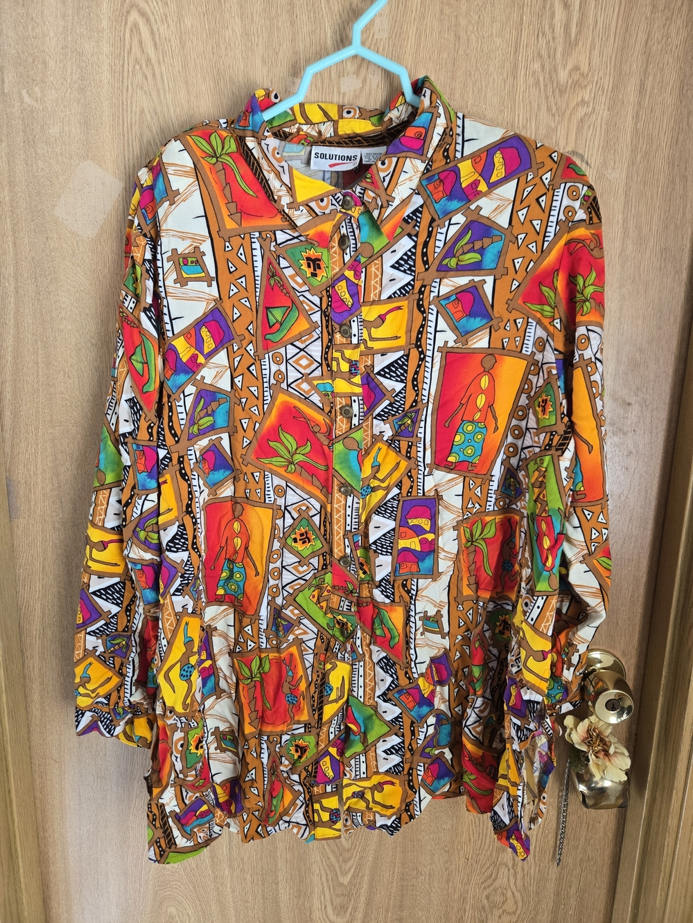 Vintage Solutions Colorful Vibrant Abstract Button-Up Padded Shoulders Shirt
